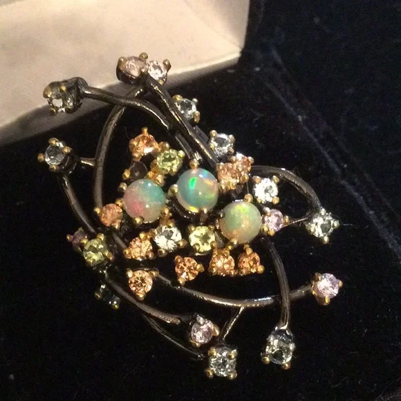 Breathtaking Genuine Opals in a Genuine Gemstone Galaxy Ring